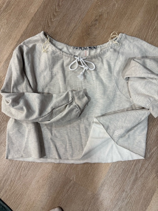 Free People Light Gray Tie-Front Cropped Sweatshirt - Picture 3 of 3